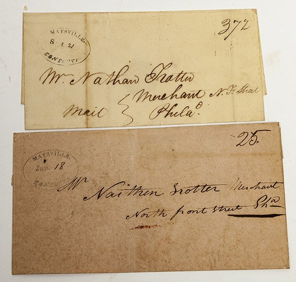 Two Early Letters with Maysville, Ky. Postal: Both in self covers and addressed to Mr. Nathan Sratter, Merchant North Front Street, dated 1815 & 17.