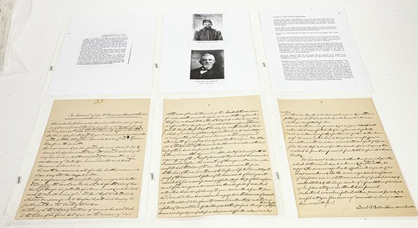 Civil War Manuscript Account of Lt. Francisco Marshall: This lot has three full lined letter sheets of text describing the life of Francisco and his military service during the Civil War. He was promoted to 2nd Lt. For conspicuous bravery at the battle of 
