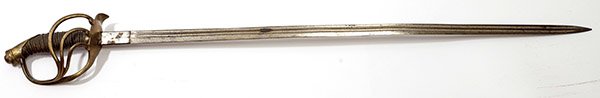 German M1850 Variant Field Officers Sword: likely post Civil War with a typical M1850 hilt and M1860 blade. Blade is single edged with fiull length double fuller, marked on left ricasso Weyersburg & Co. Solingen with brass guard/branching knuc