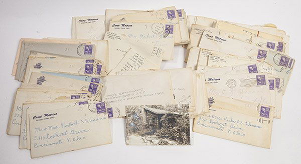 1940's-50's Summer Camp Ohio Letter Archive: Archive of circa 175 letters and post cards dating to 1948-52 from a Cincinnati family of Herbert S. Winans, who lived in Mt. Lookout neighborhood of Cincinnati. The letters are from the parents to th