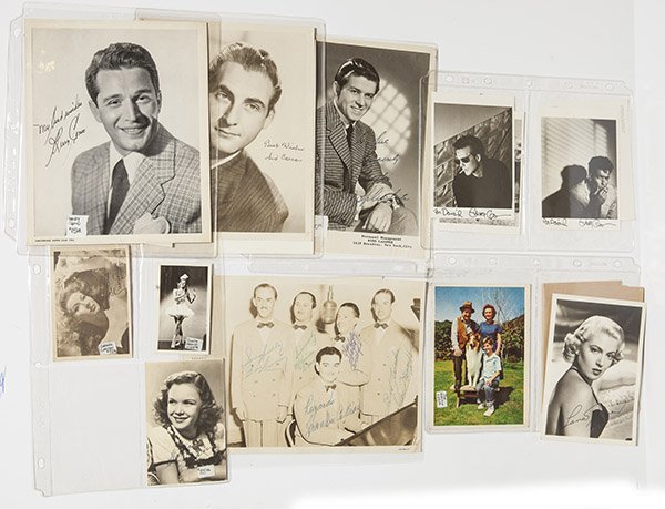 Entertainer Autoggraphed Photos: Lot of 16, including Sid Caesar, Charlie Gore, Charles Applewhite, Perry Como, Greer Garson, Sonie Henie and others.