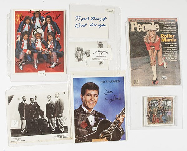 Music Related Autographed Photos & More: Lot of ten including Harlem Play Girls Orch., plus Joe Devlin, Jim Stafford, Glen Campbell, Nah Berry Jr., Grace Roberts and others.