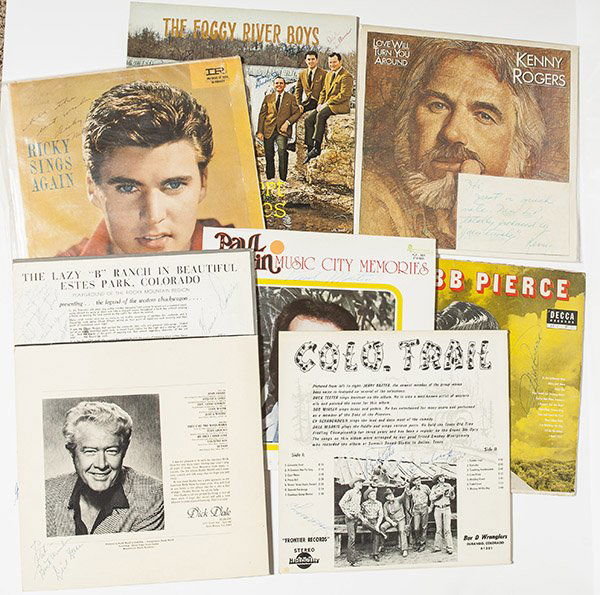 8 Autographed Record Albums: Including Kenny Rogers, Ricky Nelson, Foggy River Boys, Dick Dale, Lazy B Wranglers, Bar D Wranglers, Webb Pierce & Paul Martin.