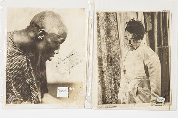 African Americn Entertainers Autographed Photos: Lot of four including Cab Calloway, Mildred Anderson, Hazel Scott, and Stephen ?