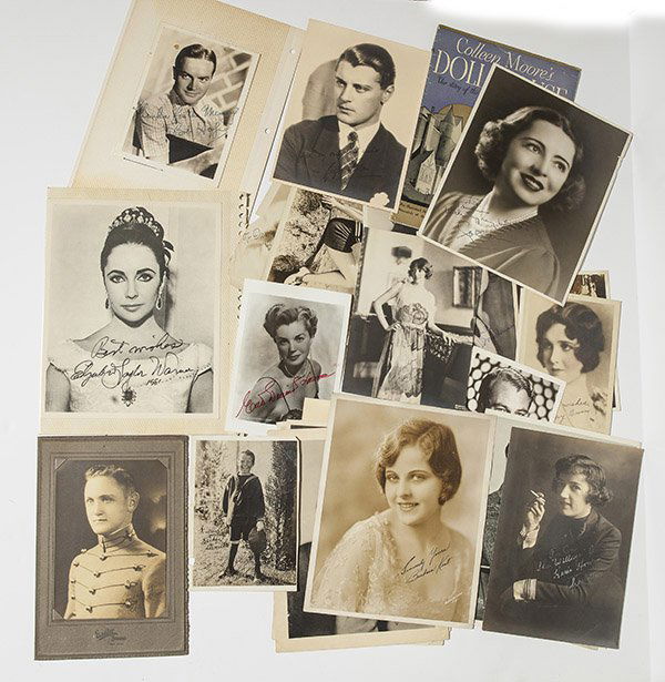 Huge Lot of Hollywood Autographed Photos: Lot of 27 plus. Including Mickey Daniels, Mary Brian, Bob Hope, Elizabeth Taylor, Mack Brown, Robert Montgomery, Barbara Kent, Bob Crosby, Gary Copper, Virginia Valli, Betty Compson, Collen Moore and