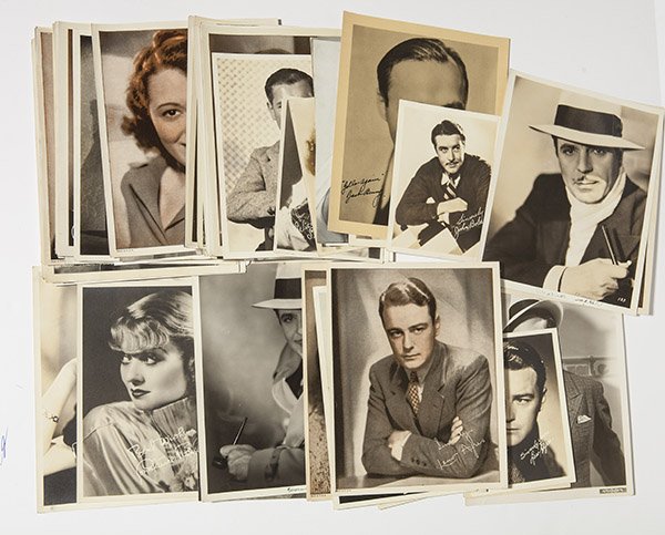 Hollywood Studio Head Shotb Photos: Lot of 62, most with printed autgraphs, including Janet Gaynor, John Boles, Jack Benny, Clara Bow, Mary Brian, Al Brendel, Nancy Carroll, Sue Carol, Joan Crawford, John Berrymore, James DunnSally Eile