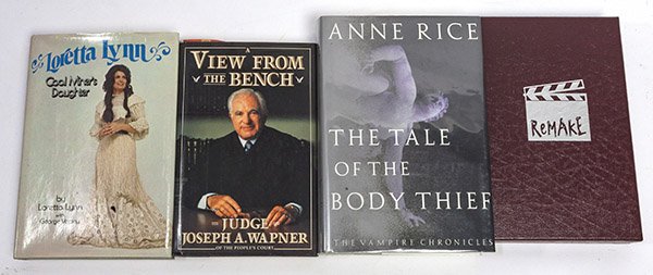 Four Author Signed Books: Including Remake by Connie Willis, hardback in dj and slip cover, plus A View From the Bench, by Judge Joseph A. Wapner, hardback with dj, plus Loretta Lynn Coal Miners Daughter, by Loretta Lynn hardb