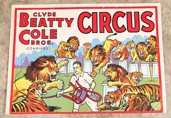 Clyde Beatty Bros. Circus Poster: Original paper poster. 28" x 20".