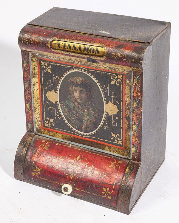 Fine Chromolithographed Tin Counter Top Spice Bin (1 of 9)