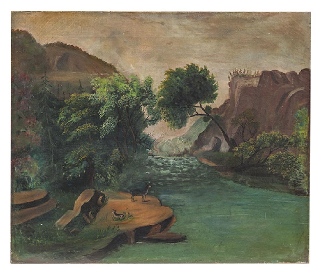 Folk Art Landscape Painting with Deer (1 of 10)