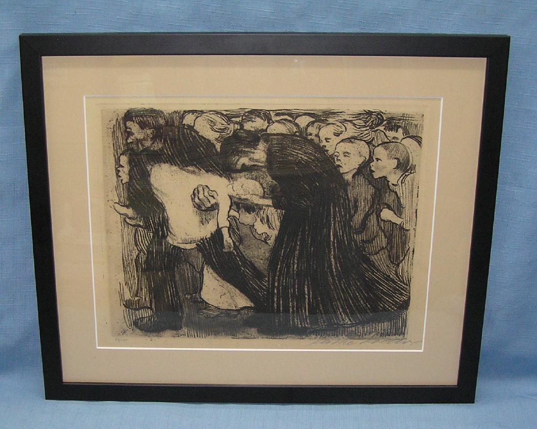 Run Over signed by the artist Kathe Kollwitz: Antique woodcut titled Run Over signed by artist Kathe Kollwitz circa 1910 est. value $1600-$1800