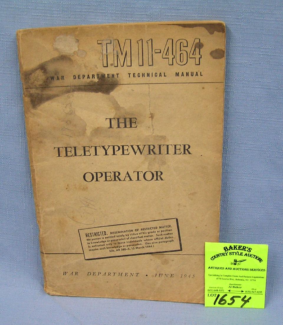 Vintage WWII the teletypewriter operator book: Vintage WWII the teletypewriter operator book est. value $25.00-$30.00