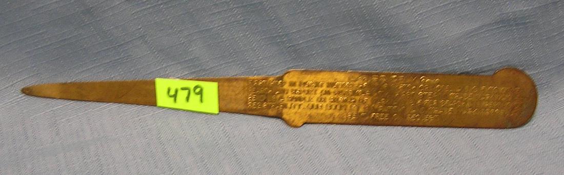 Antique attorney advertising letter opener: Antique patent attorney’s advertising letter opener, O’Brian and Berman, Washington DC est. value $30.00-$40.00