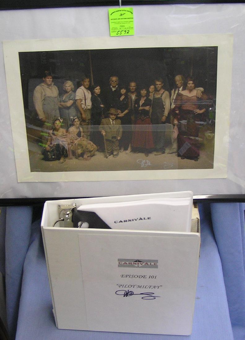 Pilot script from the hit HBO series Carnivale: Complete pilot script from the hit HBO series Carnivale signed by creator Dan Knauf complete with writer notes autographed by Dan Knauf also includes six CDs of music used in the series a full cast in