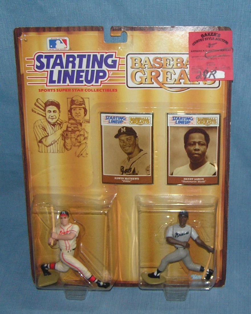 Pair of vintage Starting Lineup baseball figures: Pair of vintage Starting Lineup baseball figures includes Edwin Mathews and Hank Aaron est. value $25.00-$30.00