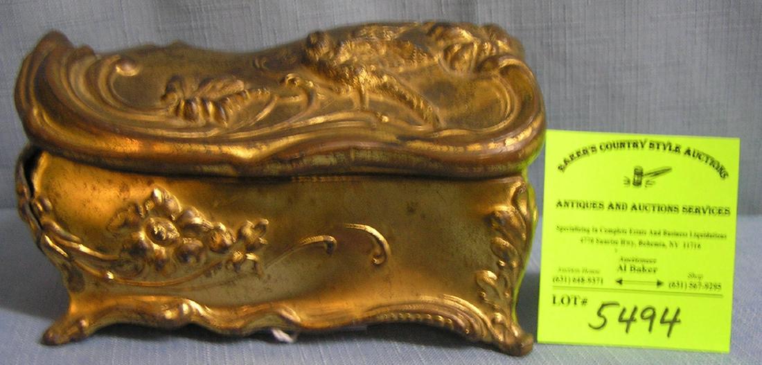 Early antique heavy metal Victorian jewelry box: Early antique gold washed heavy metal Victorian jewelry box $150.00-$200.00