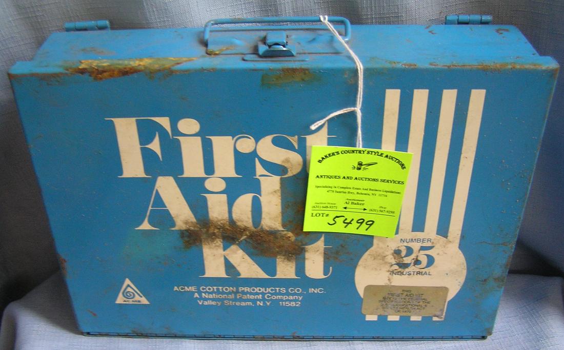 Vintage first aid kit complete in metal: Vintage first aid kit complete in metal $30.00-$40.00