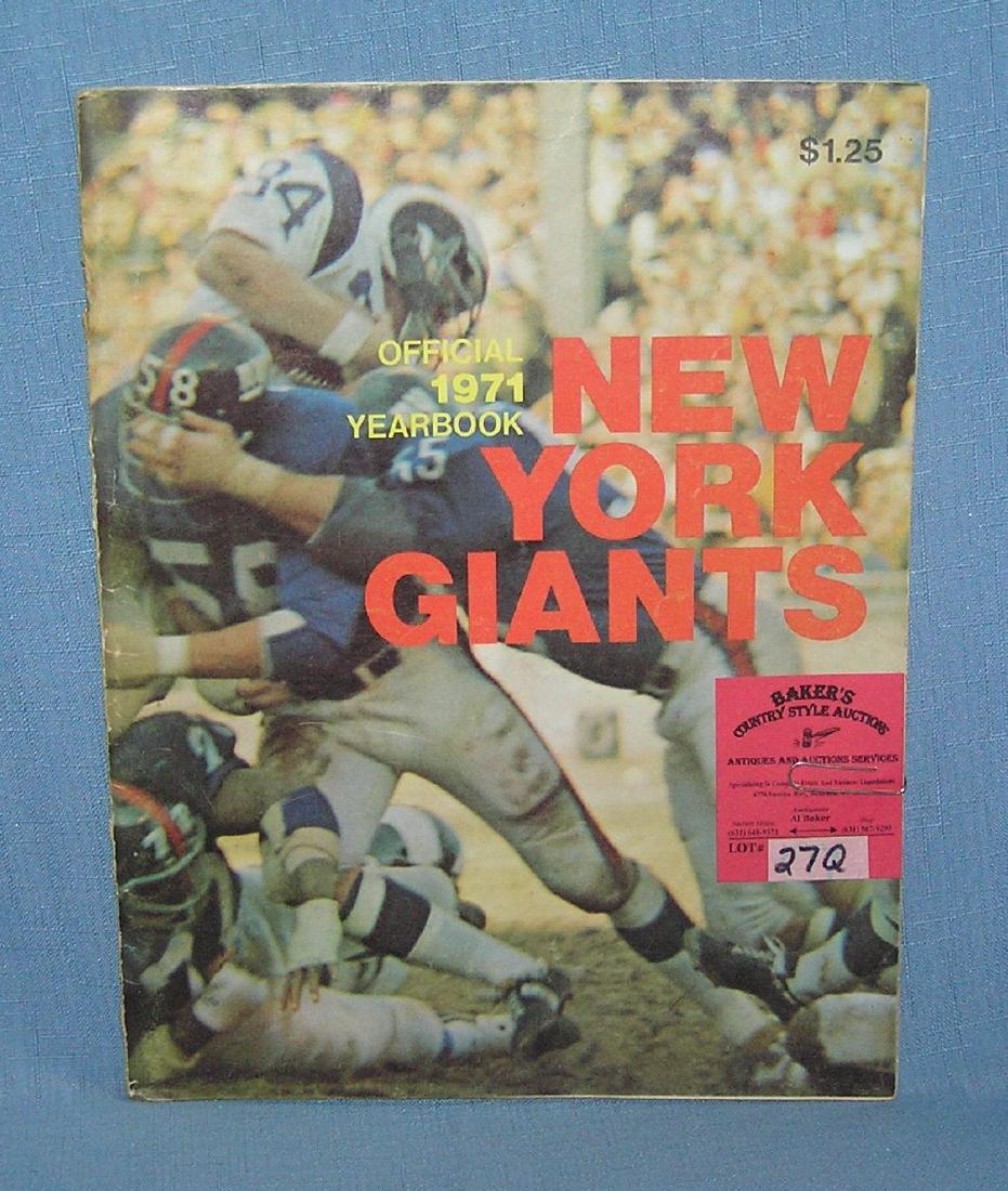 Official 1971 NY Giants football year book: Official 1971 NY Giants football year book featuring Fran Tarkenton, Y. A. Tittle, Joe Green, Couch Webster, Ron Johnson, Tucker Fredricksen and more est. value $65.00-$75.00