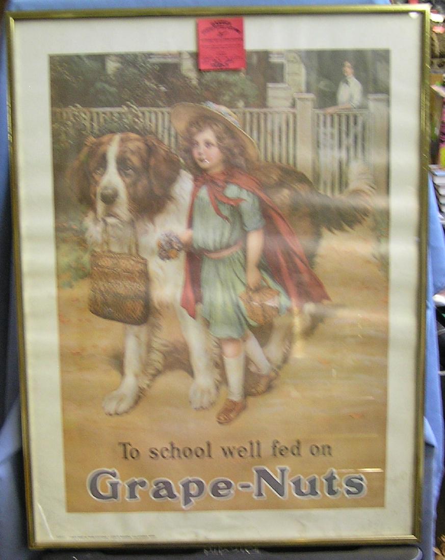 Vintage Grape Nuts cereal advertising poster: Vintage Grape Nuts cereal advertising poster titled: to school well fed on grape nuts est. value $40.00-$60.00