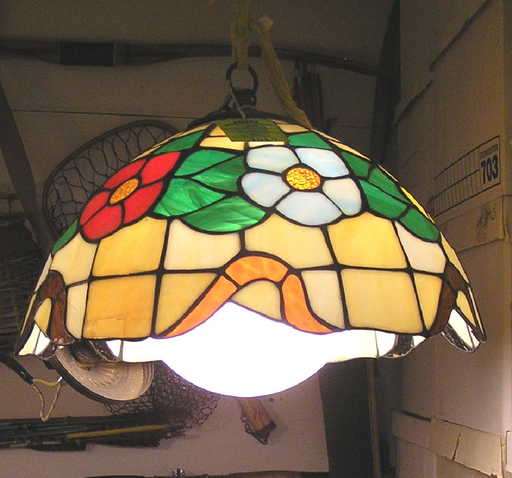 Vintage Leaded Stained Glass Chandelier