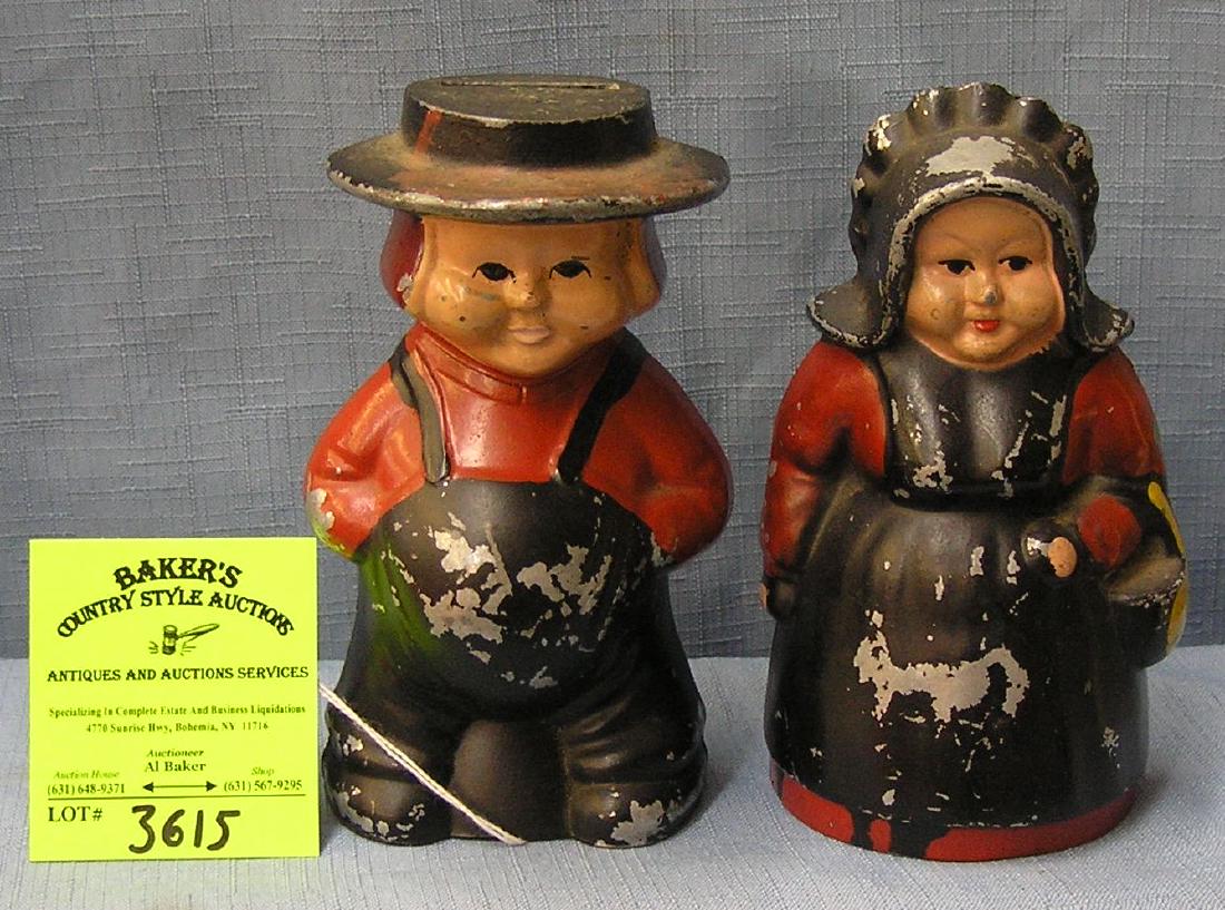 Vintage cast metal Amish couple bank: Vintage hand painted cast metal Amish couple bank est. value $75.00-$100.00
