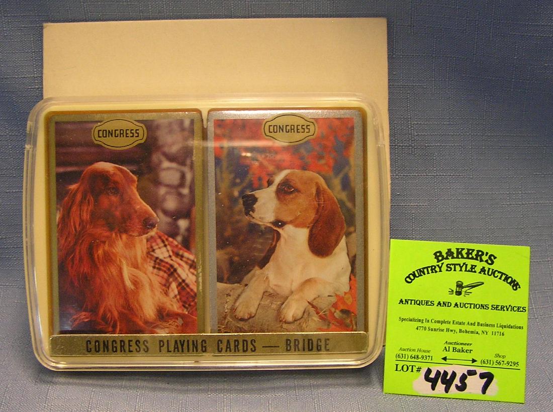 Two decks of vintage dog related playing cards: Two decks of vintage dog related playing cards in original box $35.00-$40.00