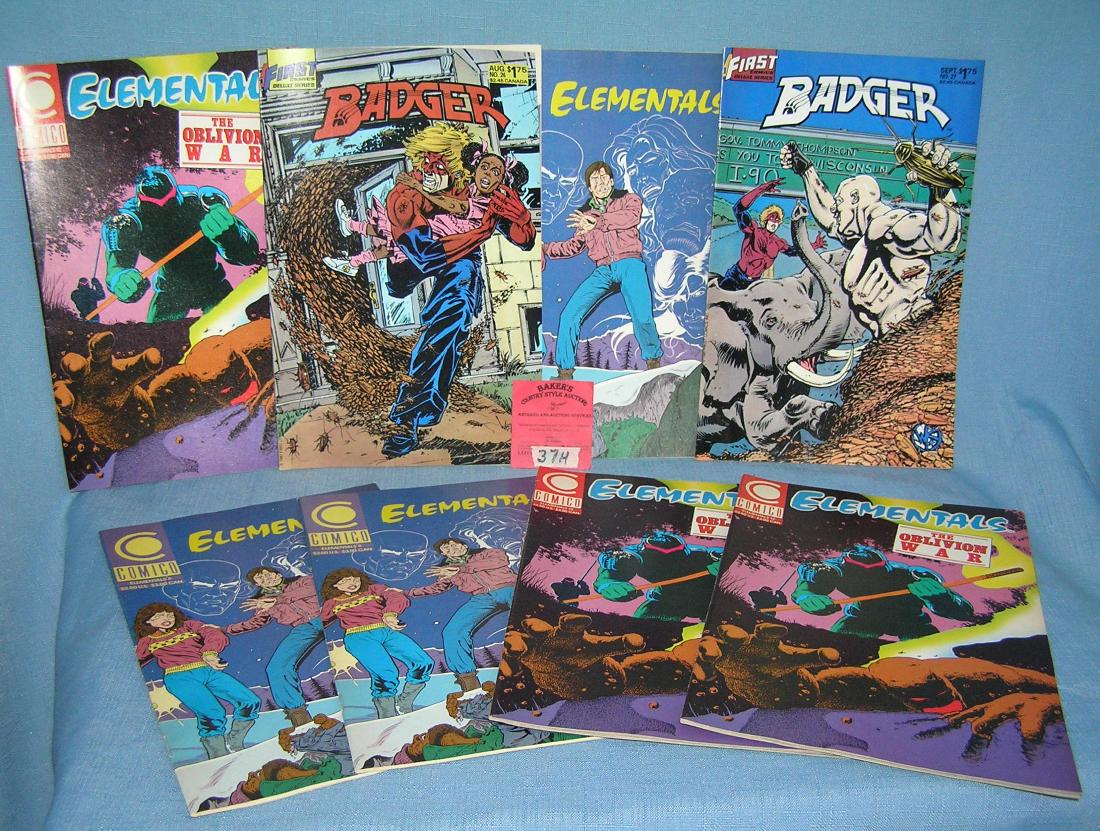 Group of vintage comic books: Group of vintage comic books featuring badger and Elementals est. value $25.00-$35.00