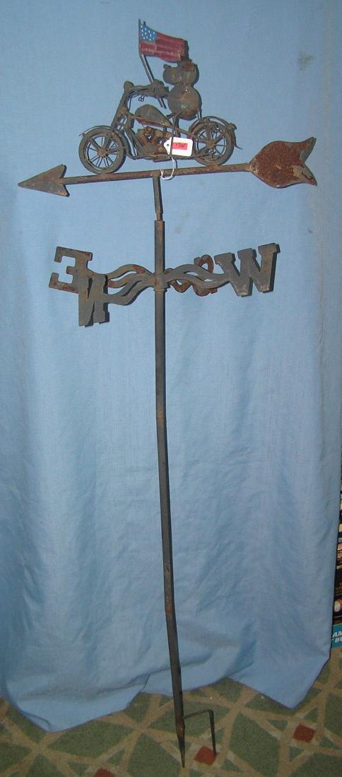 Harley Davidson style motorcycle decorated weather vane: Harley Davidson style motorcycle decorated weather vane as found in local Long Island barn est. value $50.00-$60.00