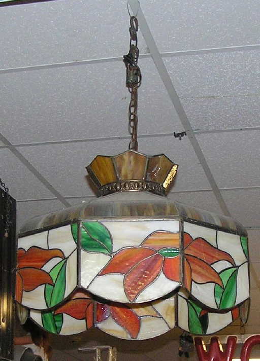 Vintage Leaded Stained Glass Chandelier