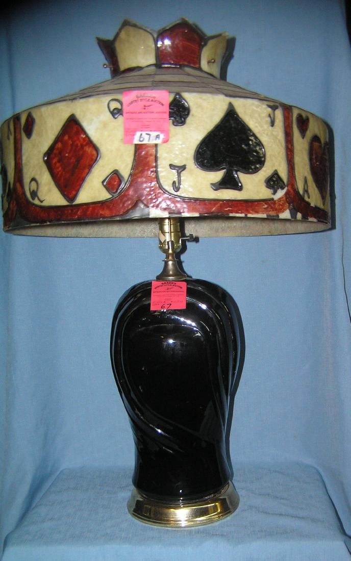 Stain glass style resin cast lamp/chandelier shade: Gambler's /card players stain glass style resin cast lamp/chandelier shade can be used for eiyher table as shown or as a hanging chandelier over a crd or pool table features all suits of cards includi