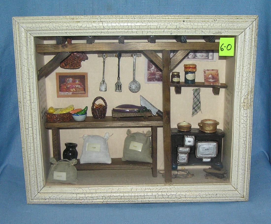 Old homestead style country store diorama: Old homestead style country store diorama quality framed piece with real glass est. value $30.00-$40.00