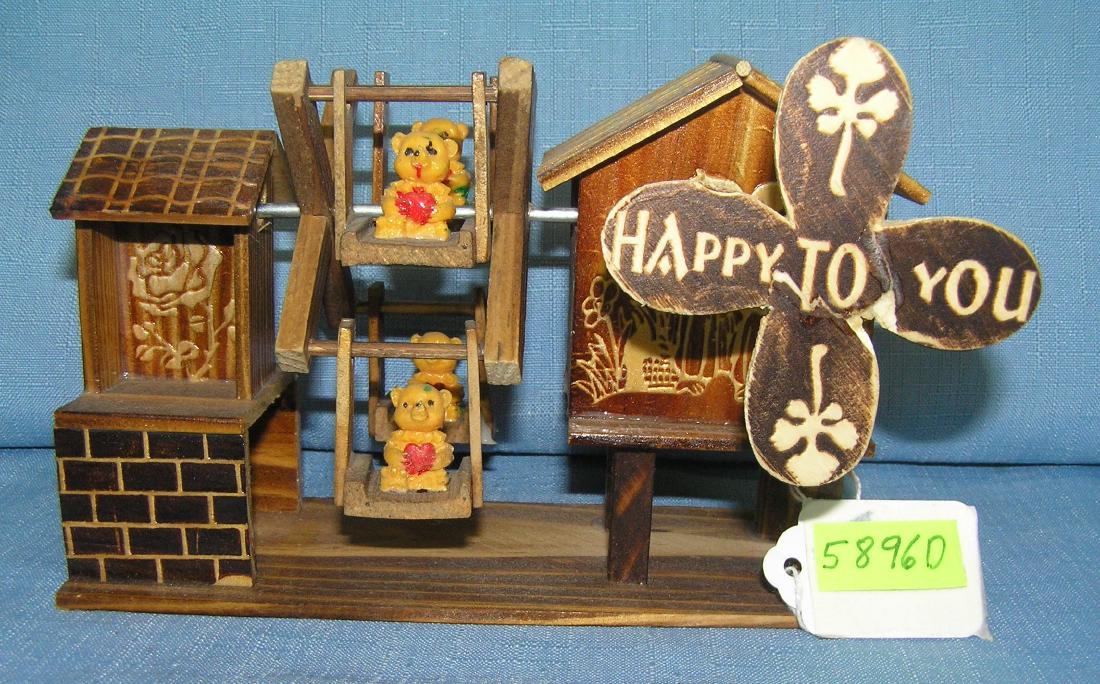 Windmill & ferris wheel w/ miniature bears music box: Wind up mechanical windmill and ferris wheel with miniature bears music box est. value $35.00-$45.00