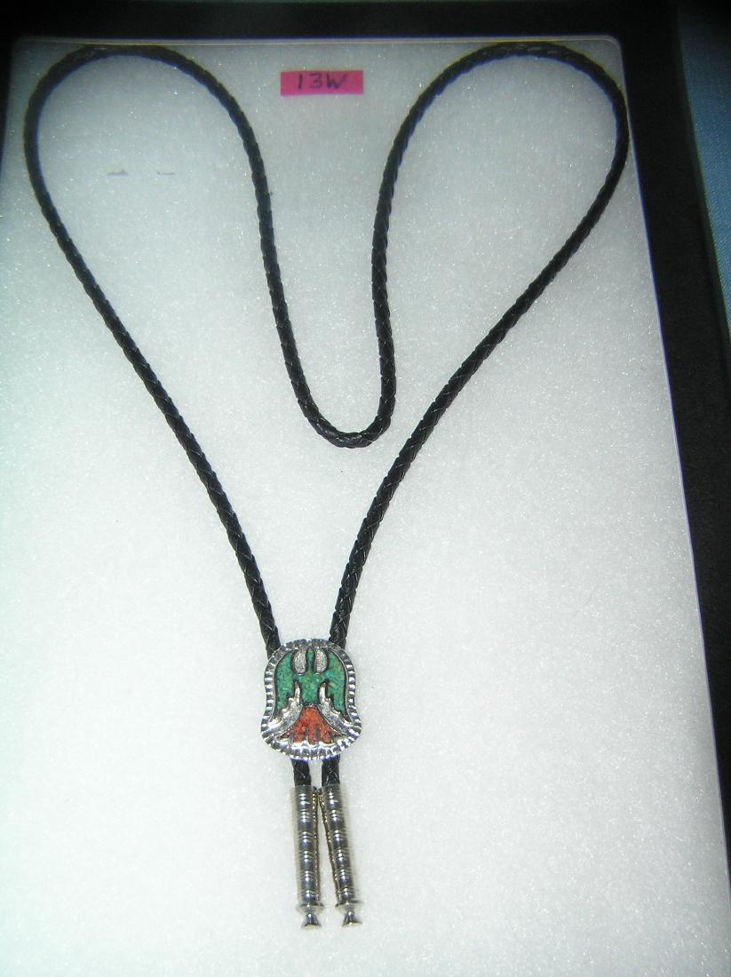 American Indian green and orange turquoise string tie: Vintage Native American Indian green and orange turquoise string tie est. value $40.00-$50.00