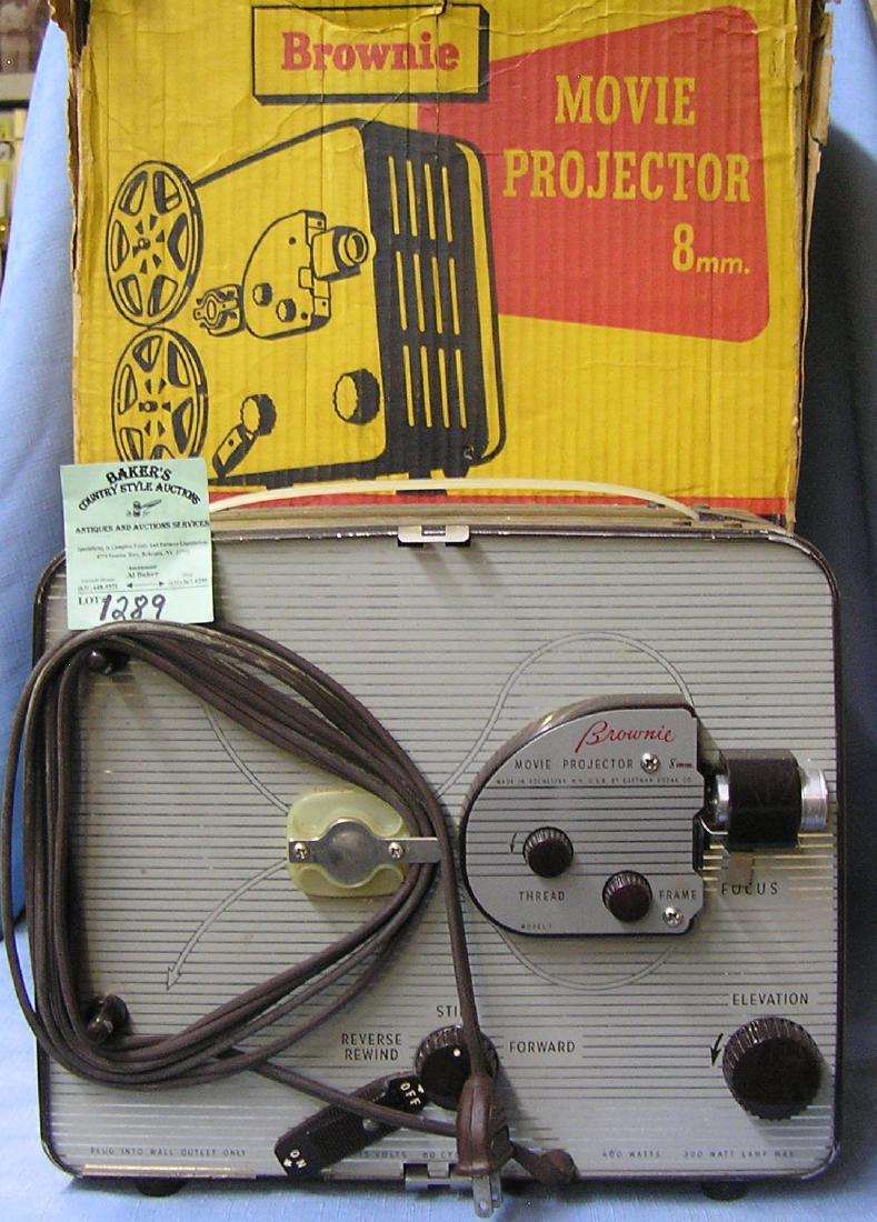 Early Kodak Brownie 8mm movie projector: Early Kodak Brownie 8mm movie projector with original box est. value $75.00-$100.00