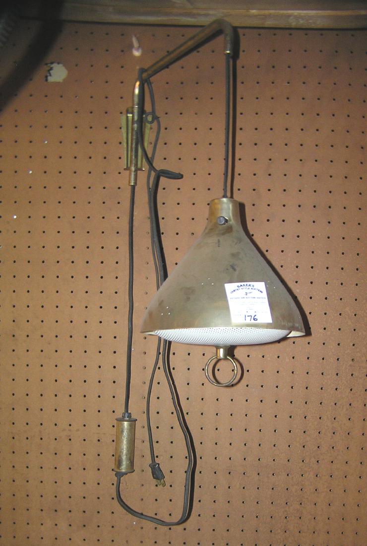 Mid Century Modern wall mounted hanging metal lamp: Mid Century Modern wall mounted hanging metal lamp fixture est. value $200.00-$250.00