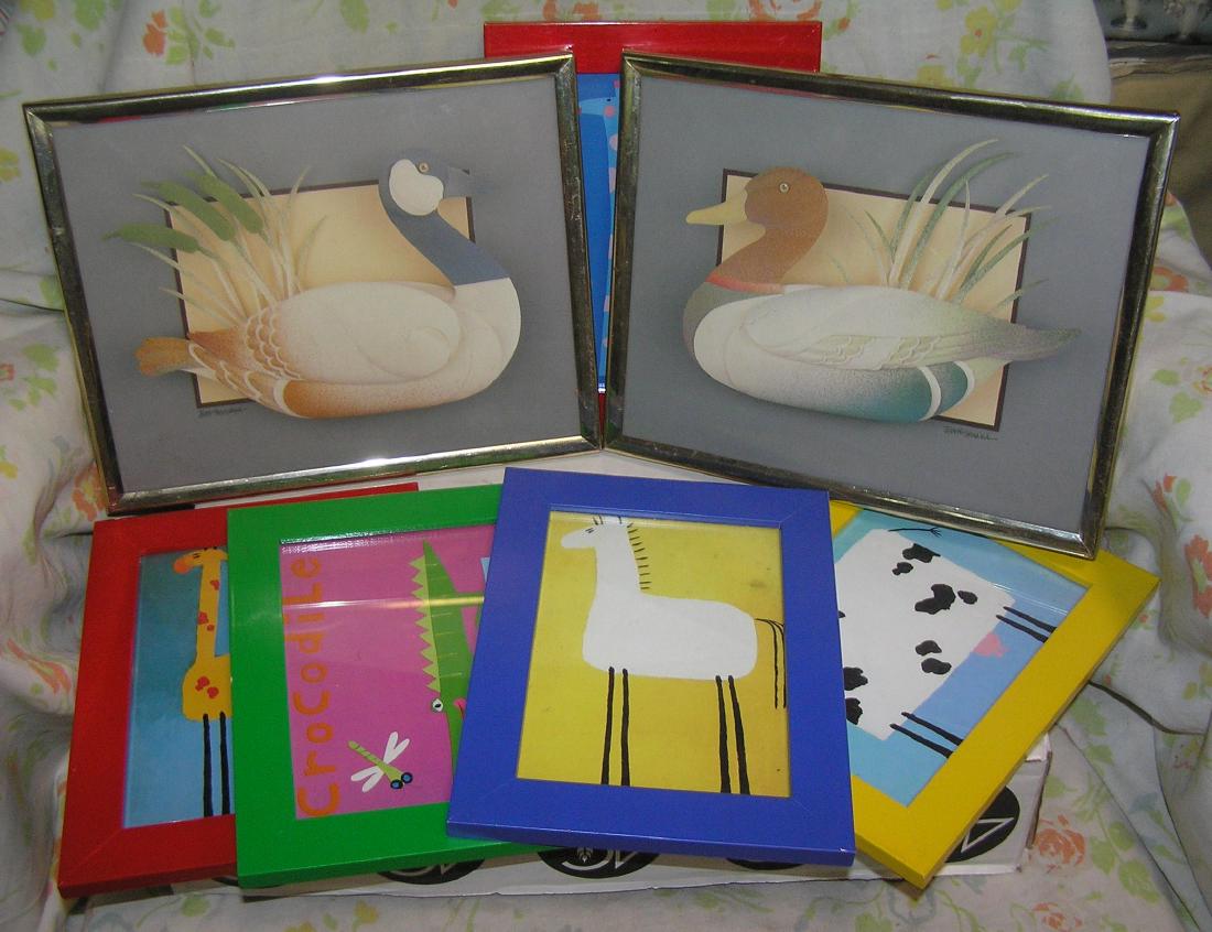 Picture frames includes a pair of waterfowl prints: large box of picture frames includes a pair of waterfowl prints est. value $30.00-$40.00
