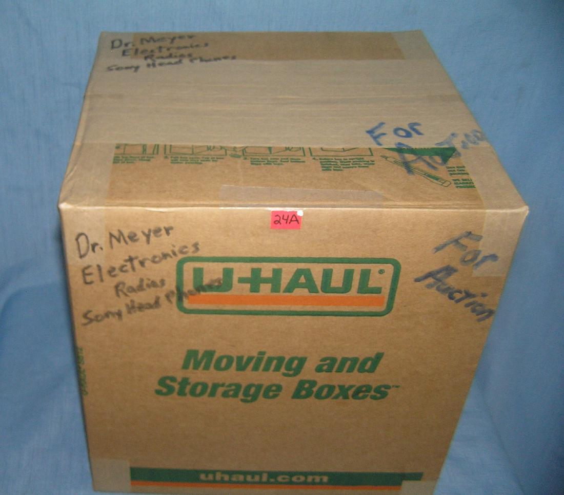 Mystery box lot marked Dr Meyer electronics and more: Moving and storage company mystery box lot marked Dr Meyer electronics, radios and Sony head phones part of a moving and storage company seized or unclaimed merchandise group sent to auction for liqui