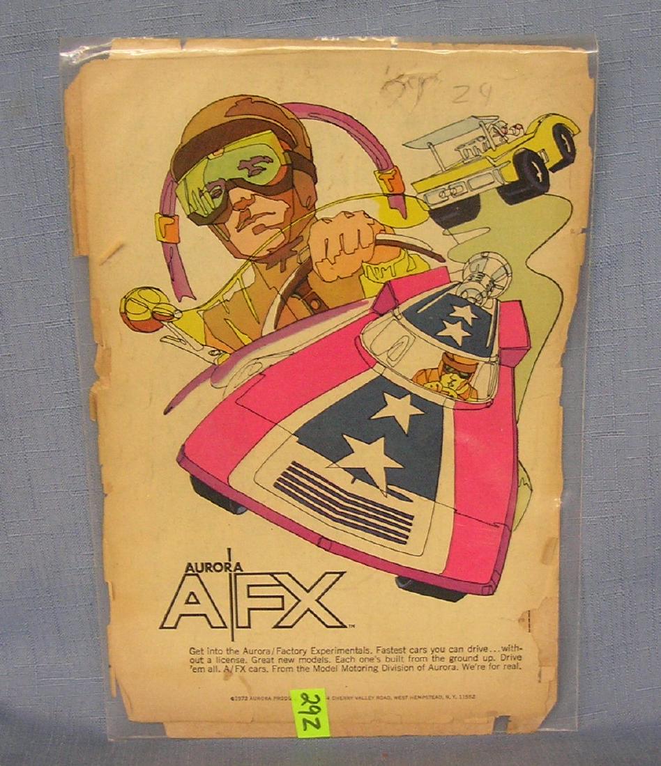 Vintage Aurora AFX and Ideal motor racing ad: Vintage Aurora AFX and Ideal motor racing advertising ad, 2 piece lot est. value $25.00-$30.00