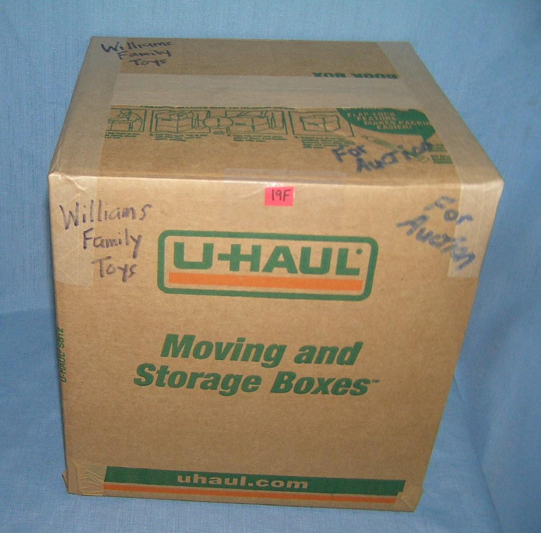 Moving and storage co. mystery box lot marked toys: Moving and storage company mystery box lot marked Williams family toys part of a moving and storage company seized or unclaimed merchandise group sent to auction for liquidation est. value $50.00-$60.