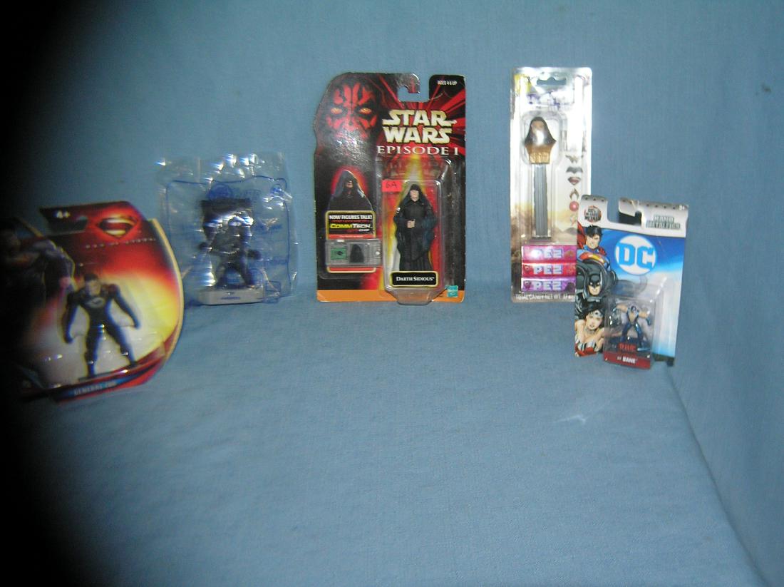 Collection of vintage action figures and PEZ: Collection of vintage action figures and PEZ includes Star Wars, Black Panther, Justice League's Aqua Man, General Zod and DC's Bane est. value $40.00-$50.00