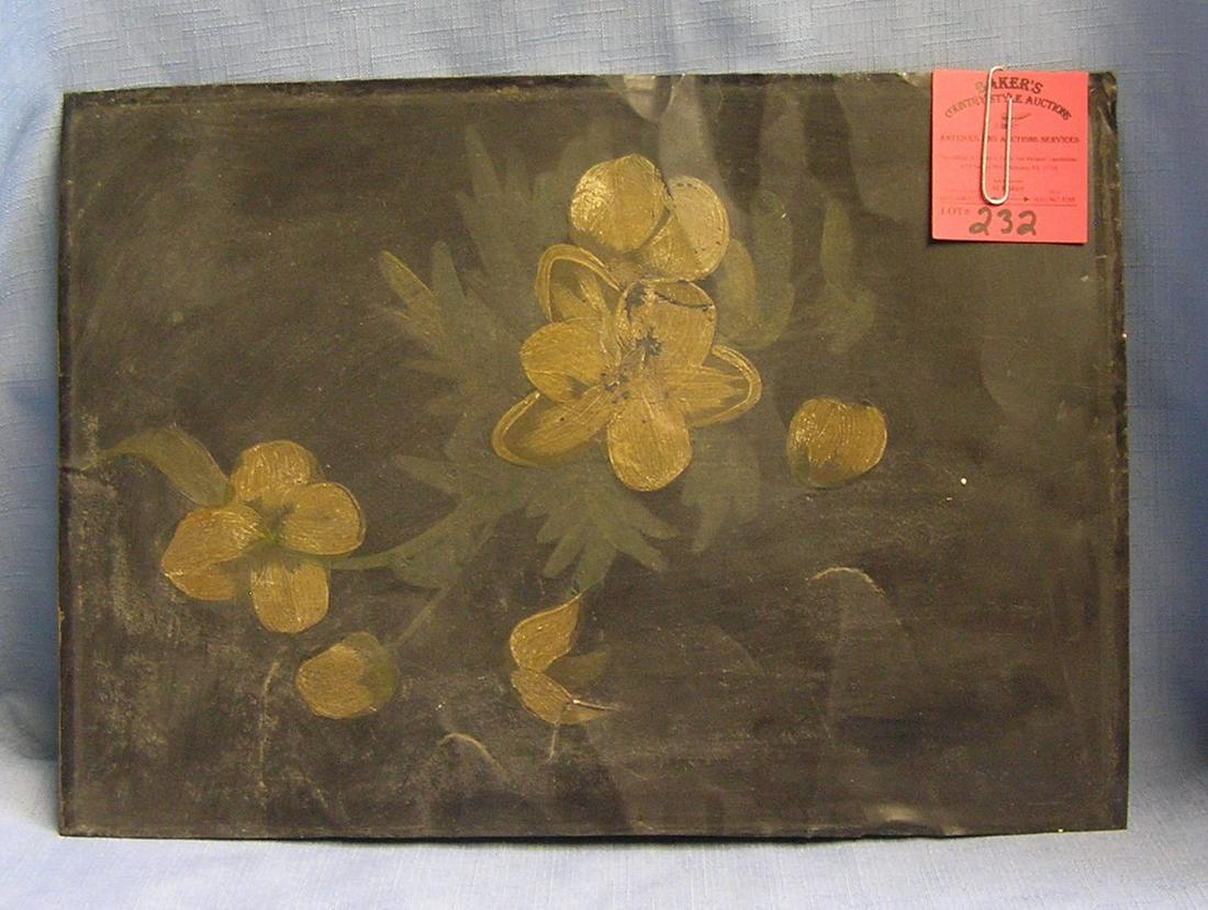 Hand painted floral painting on tin: Hand painted floral painting on tin circa early 1900's est. value $50.00-$75.00