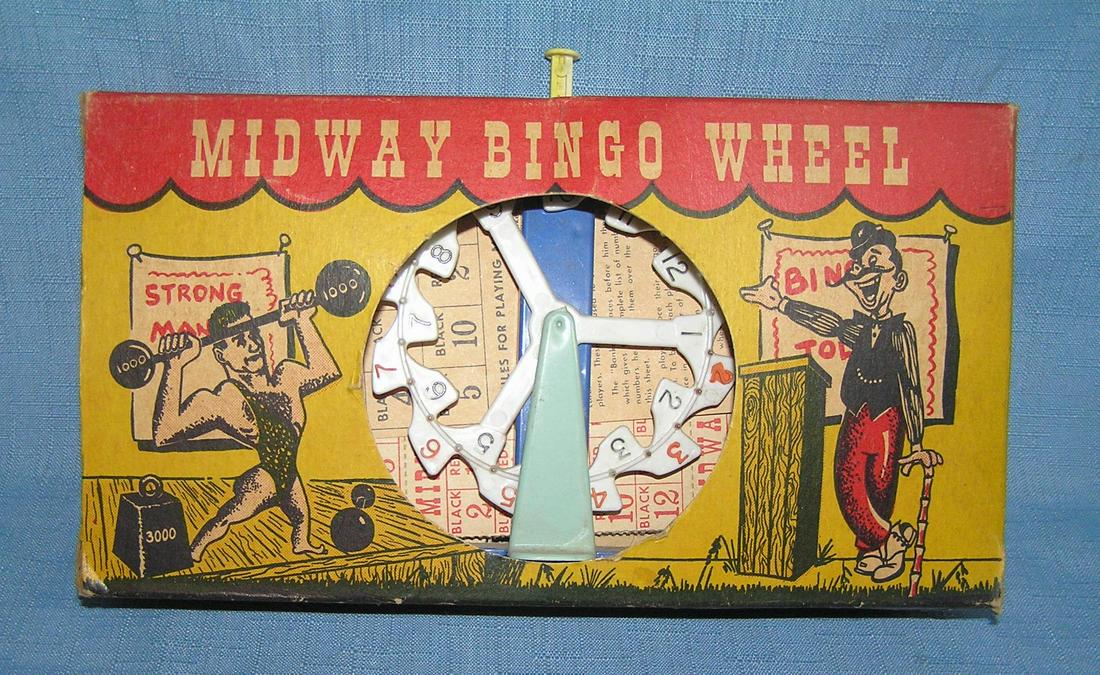 Carnival themed Midway Bingo wheel toy: Carnival themed Midway Bingo wheel toy with original box by Palmer Plastics of Brooklyn est. value $75.00-$80.00