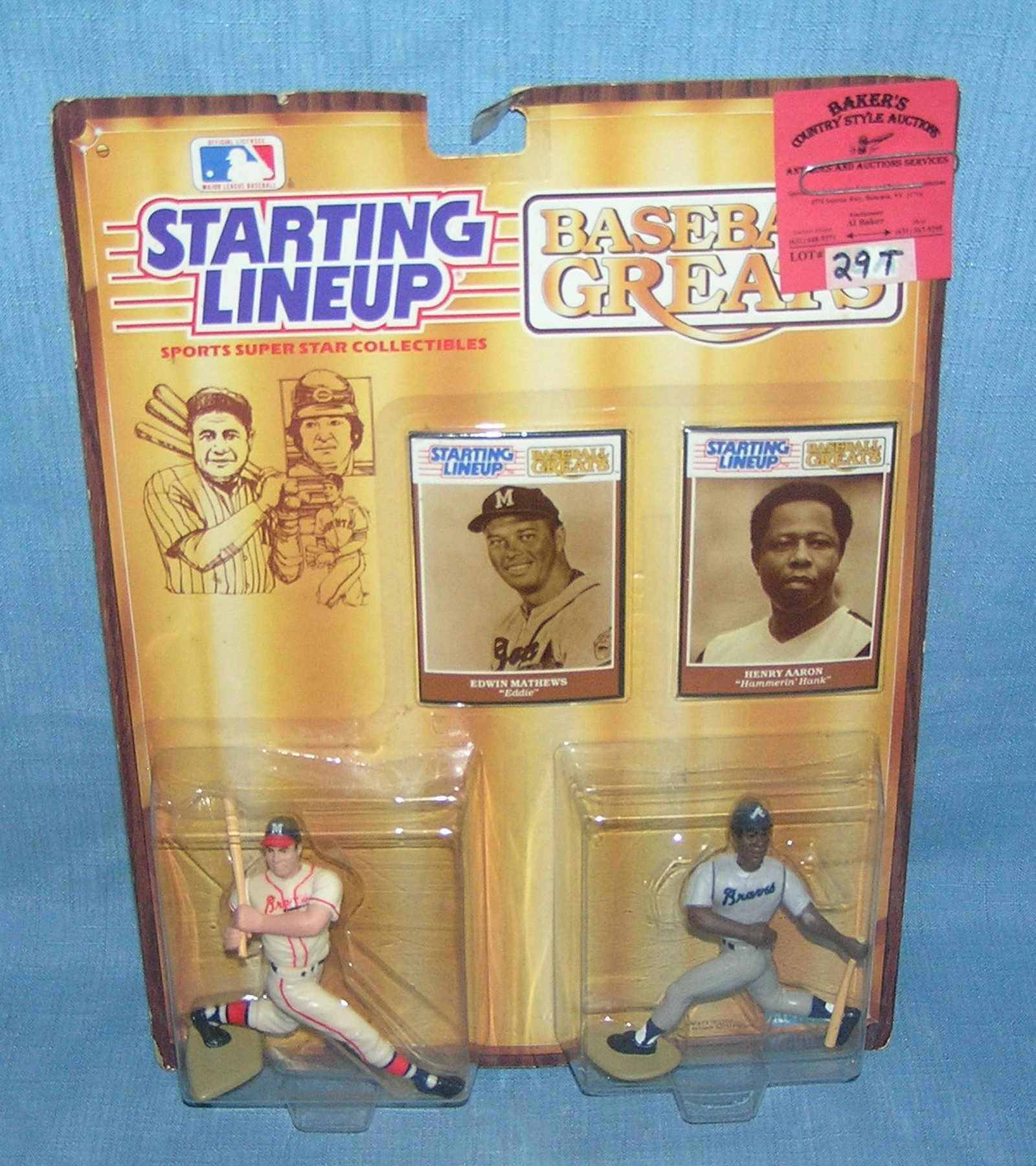 Pair of vintage Starting Lineup baseball figures: Pair of vintage Starting Lineup baseball figures includes Edwin Mathews and Hank Aaron est. value $25.00-$30.00