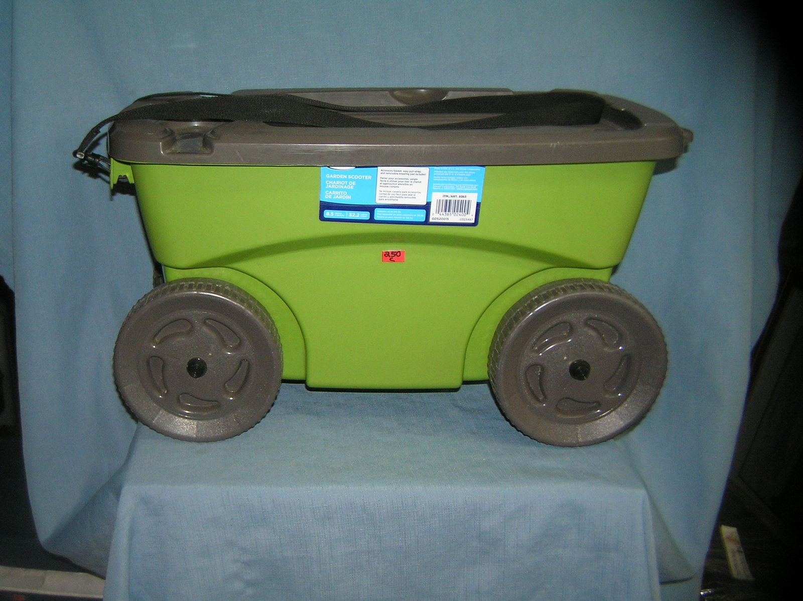 High quality garden scooter: High quality garden scooter great garden tool carry all bench, wheeled cart and storage combo by Suncart company like new condition est. value $40.00-$50.00