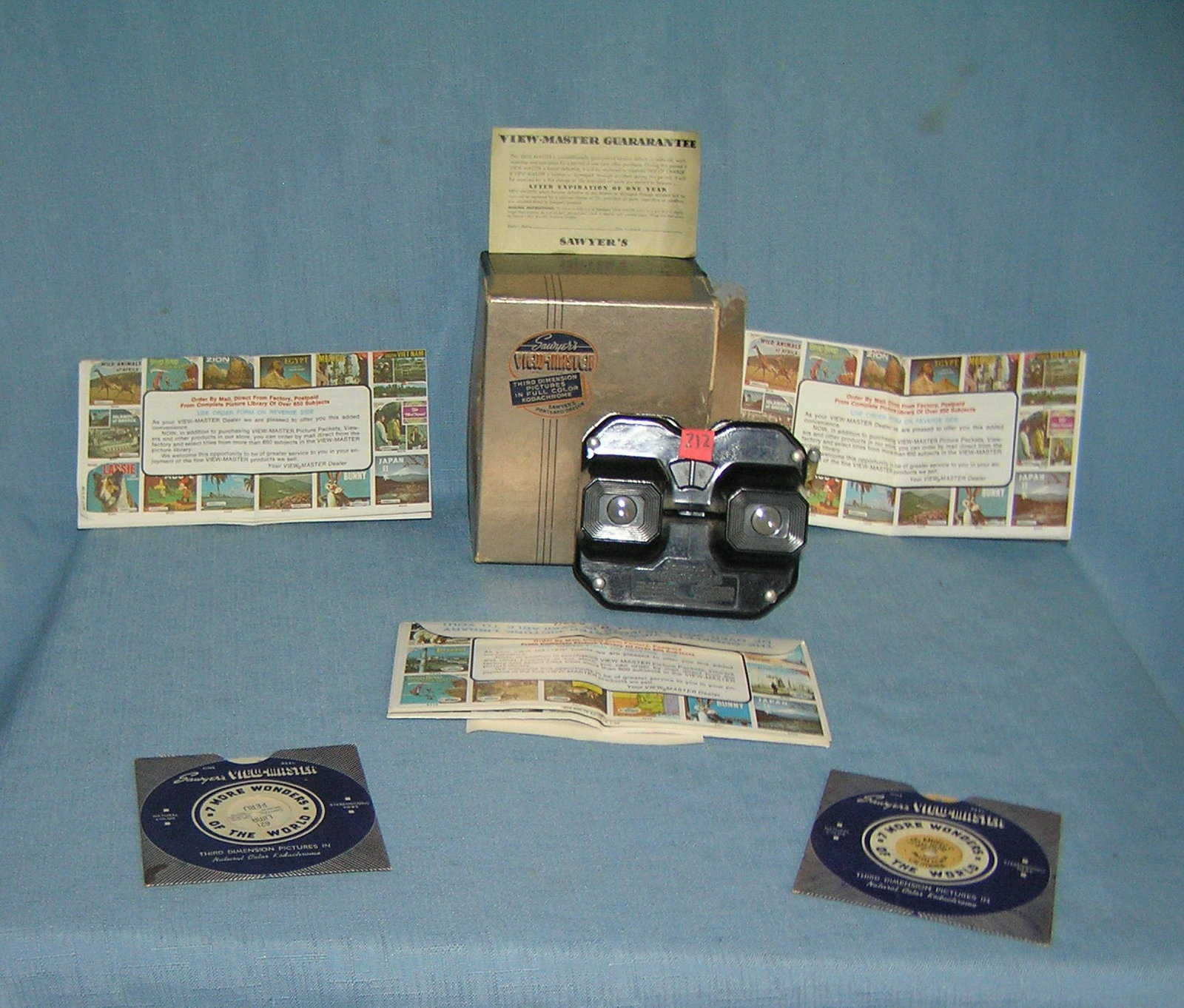 Antique Bakelite view master w/ box, 2 reels and more: Antique View master Bekelite viewer by Sawyers with original box, 2 viewer reels and all instructions and paperwork est. value $50.00-$60.00