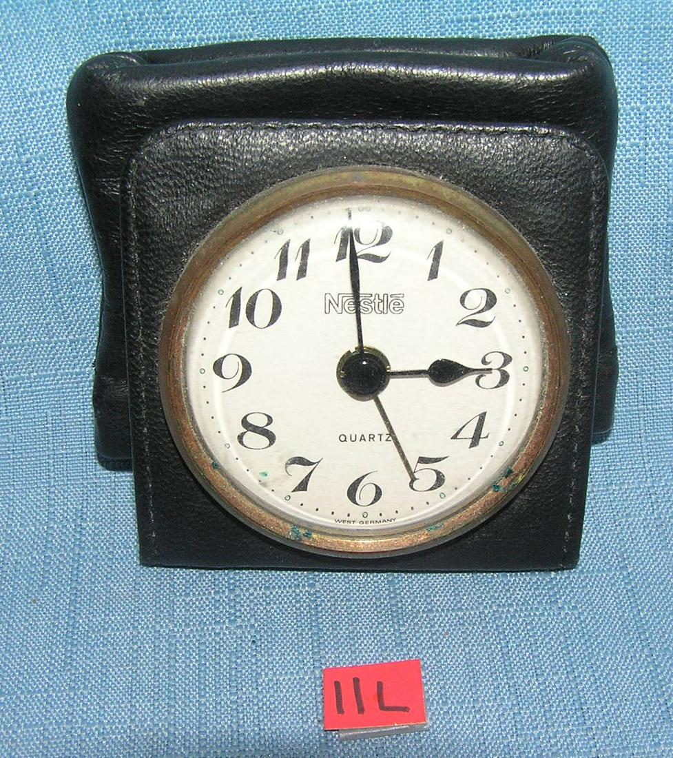 Quality quartz travel clock promotional give-a-way: Quality quartz travel clock promotional give-a-way for sales reps a Nestle Choclate Co. advertising promotional for the Nestle choclate Co. made in West Germany est. value $40.00-$50.00