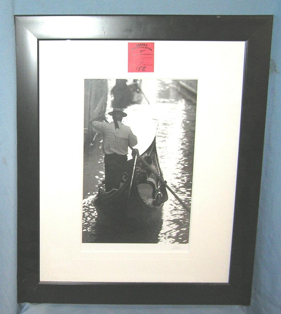 Artist signed photograph of a gondolier with hat: High Quality artist signed photograph of a gondolier with hat, Venice Italy by Jesse kalisher, professionally matted and framed est. value $100.00-$125.00