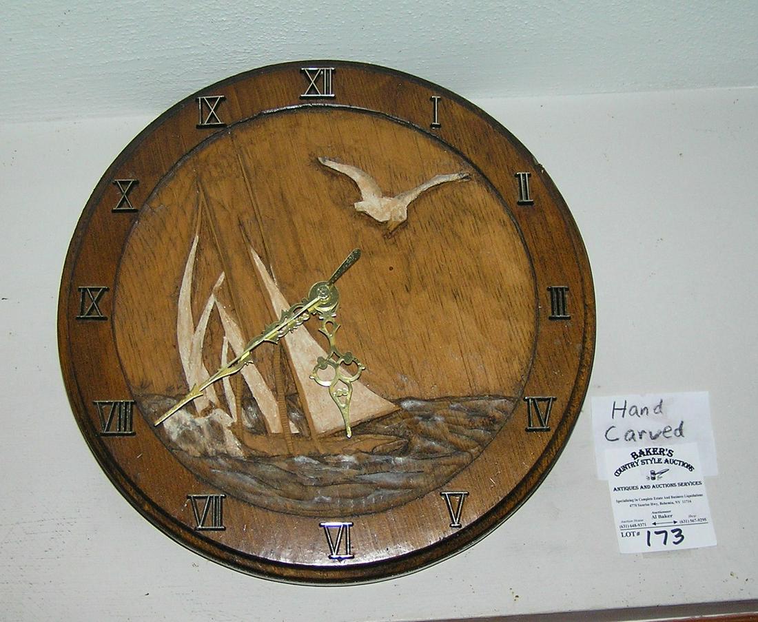 Hand carved nautical wall clock: Hand carved nautical wall clock est. value $65.00-$75.00