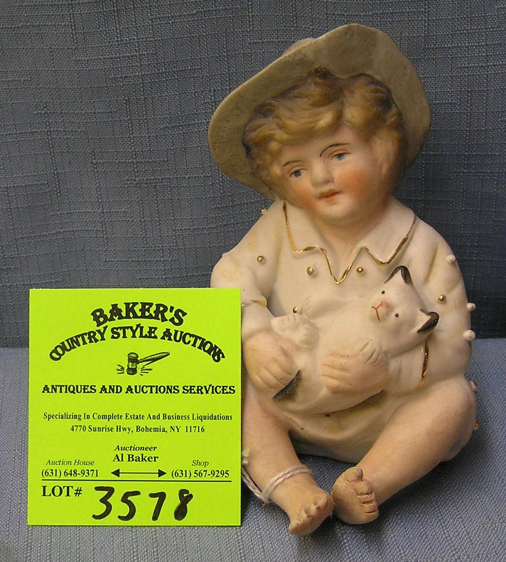 Vintage bisque piano baby doll with cat Nov 28, 2019 Baker's Antiques and Auctions in NY