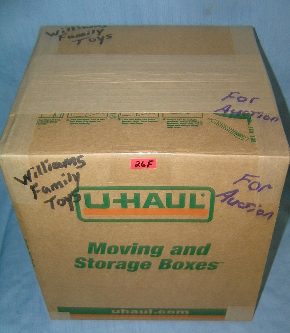 Moving and Storage Company mystery box lot: Moving and Storage Company mystery box lot marked William's family toys and tonka part of a moving and storage company seized or unclaimed merchandise group sent to auction for liquidation est. value 